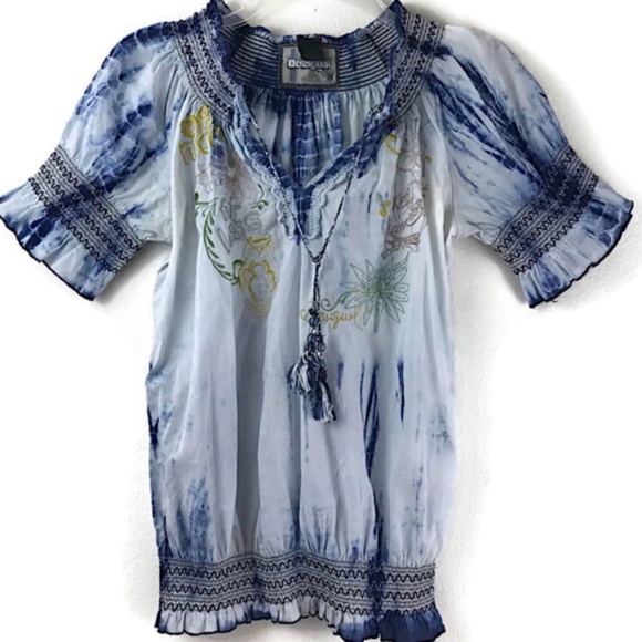 Desigual Top Tie Dyed Peasant Tassel Festival - Picture 1 of 1